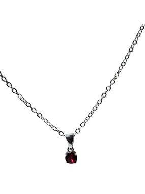 Elegant Ruby Red Gemstone Necklace Silver Tone Pendant Retro Fashion Jewelry